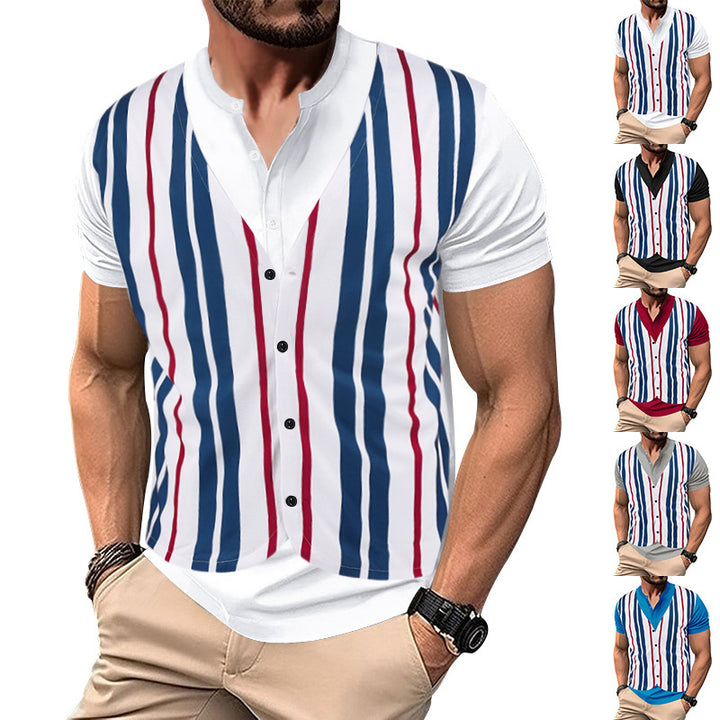 Short shirt for men with an innovative V-neck and a chic and stylish button placket