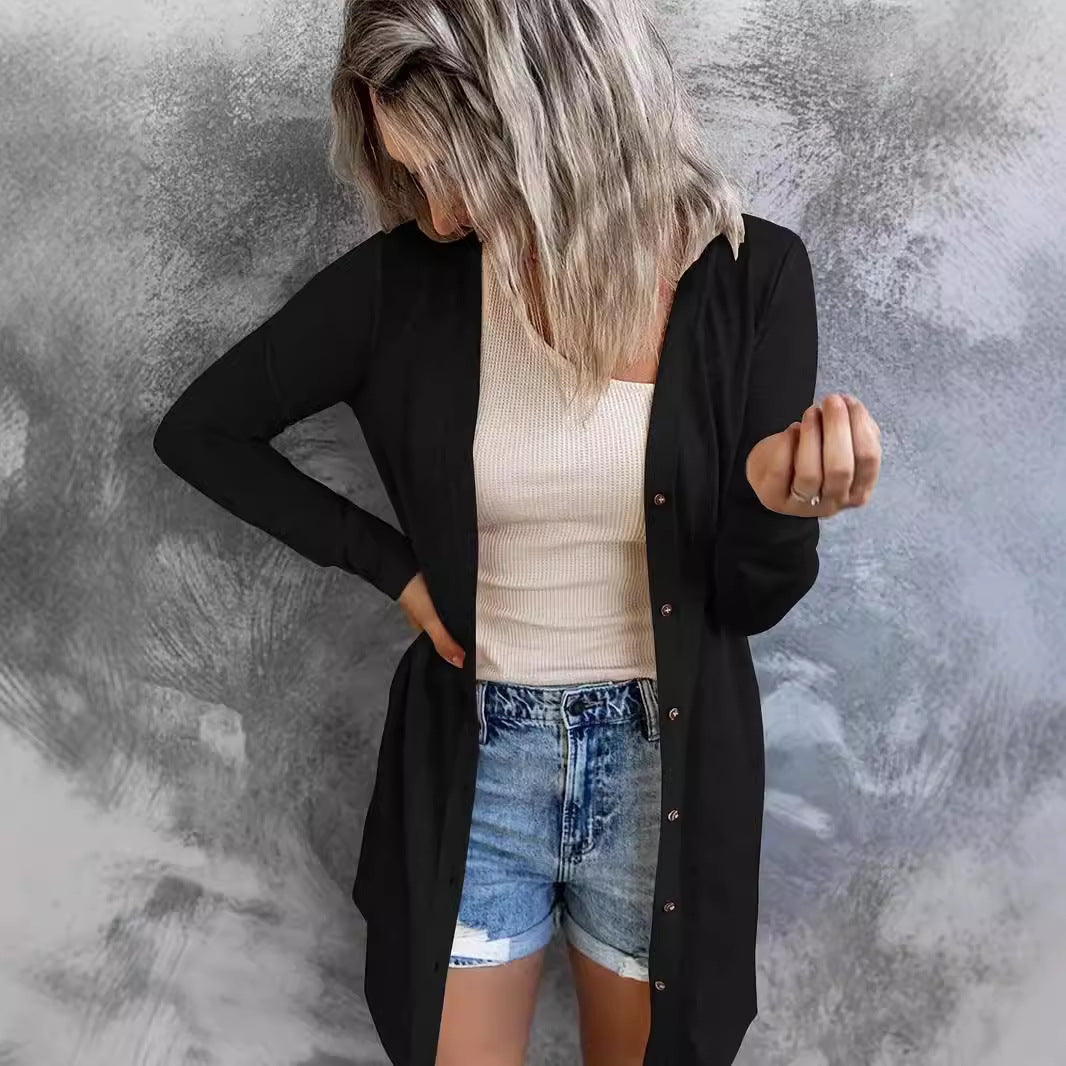 Ladies long knit cardigan with pockets Lune London