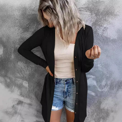 Ladies long knit cardigan with pockets Lune London