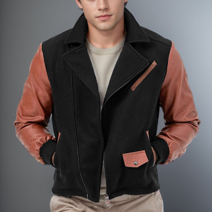 Trendy men's transitional jacket with contrasting sleeves and practical pockets Lune London