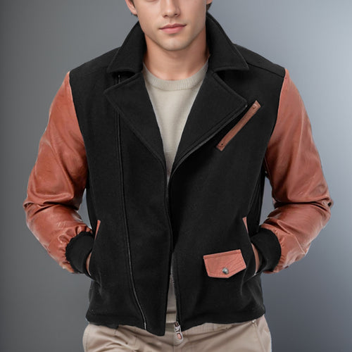 Trendy men's transitional jacket with contrasting sleeves and practical pockets Lune London