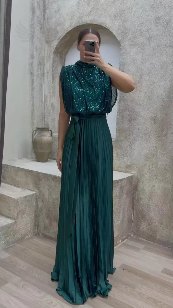 Women's maxi dress with glittering top and elegant waistline Lune London
