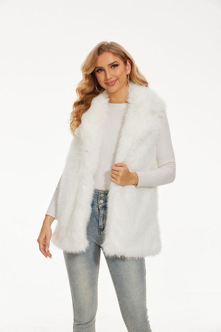 Women Long Faux Fur Gilet with High Collar and Soft Lining Lune London