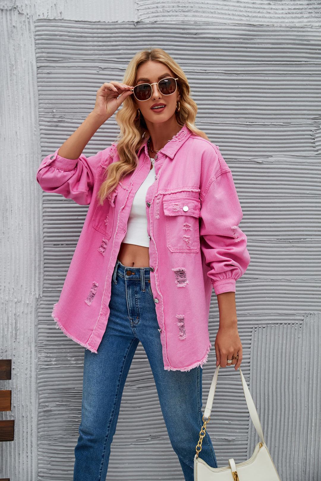 Oversized denim jacket for women with modern distressed details Lune London