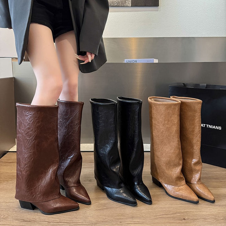 Elegant block heel boots for women with flexible shaft Lune London