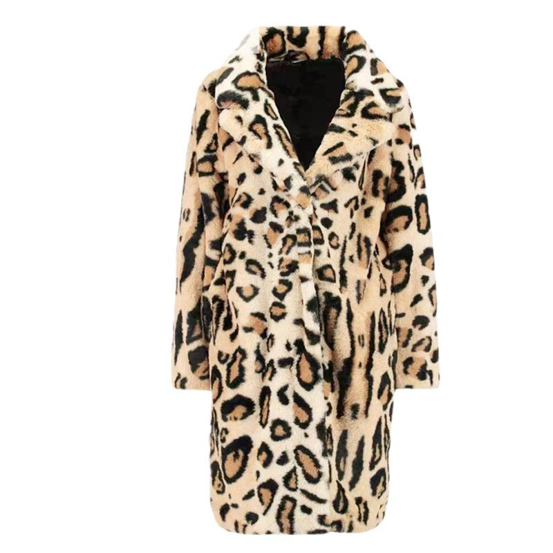 Ladies Leopard Print Faux Fur Coat Lune London