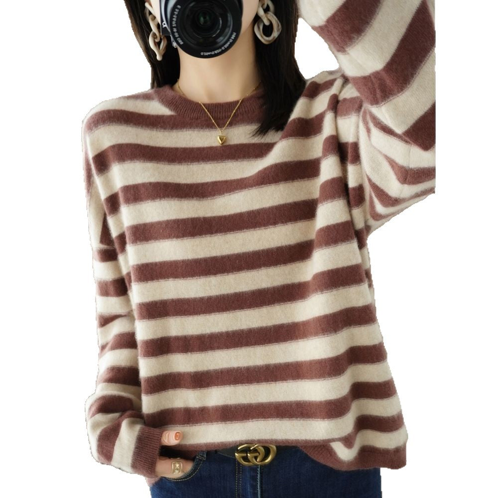 Pull en tricot décontracté pour femmes avec larges rayures Chic & Stil