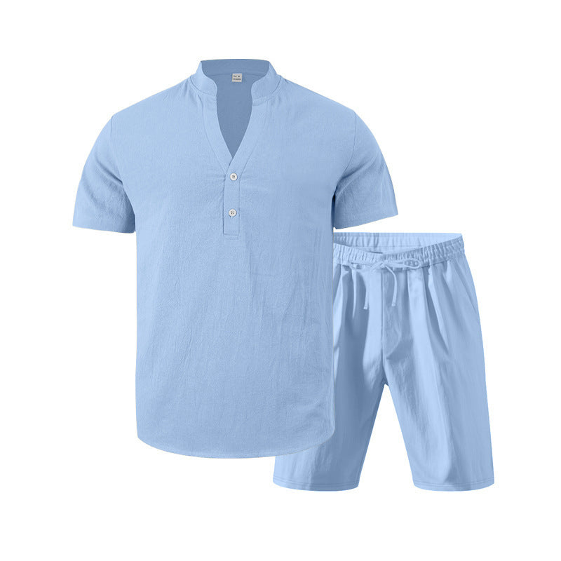 Elegant men's short sleeve set with innovative button placket and comfortable pants Lune London