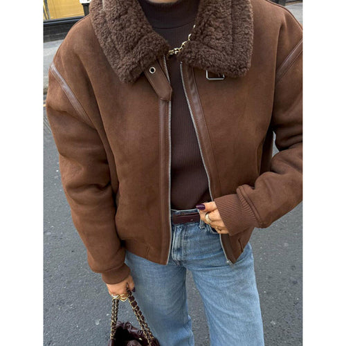 Sheepskin jacket for women with trendy collar Lune London