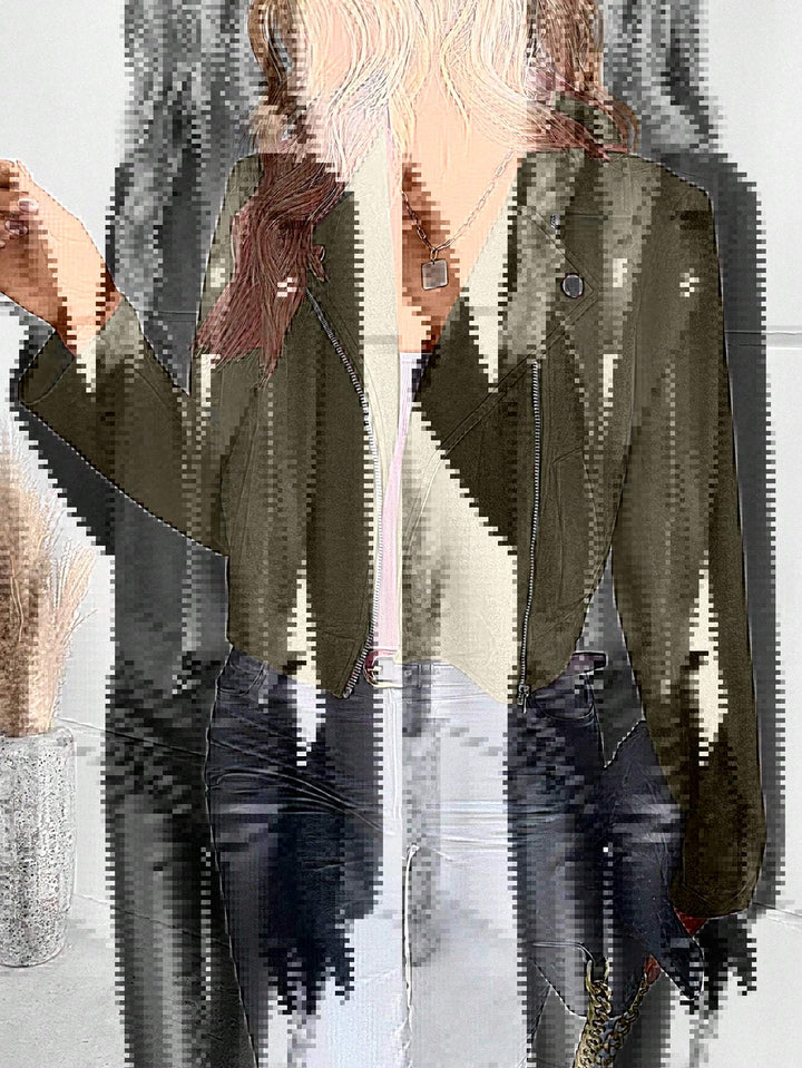 Ladies Stylish Biker Jacket in Synthetic Leather with Asymmetrical Zipper Lune London