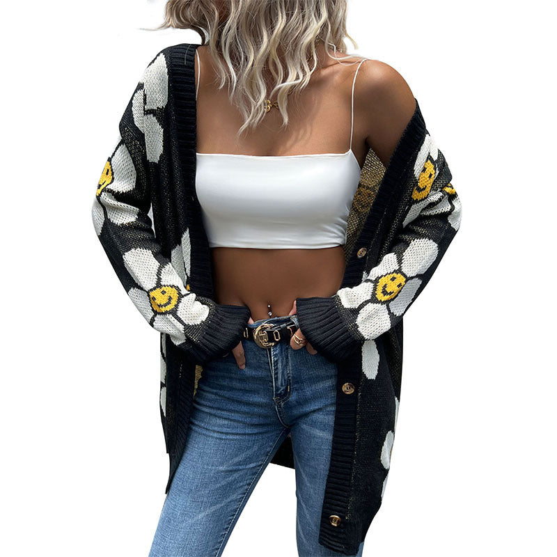 Women's knit jacket with floral design and casual fit Lune London