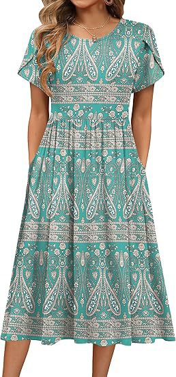 Midi dress for women with round neck and practical pockets Lune London