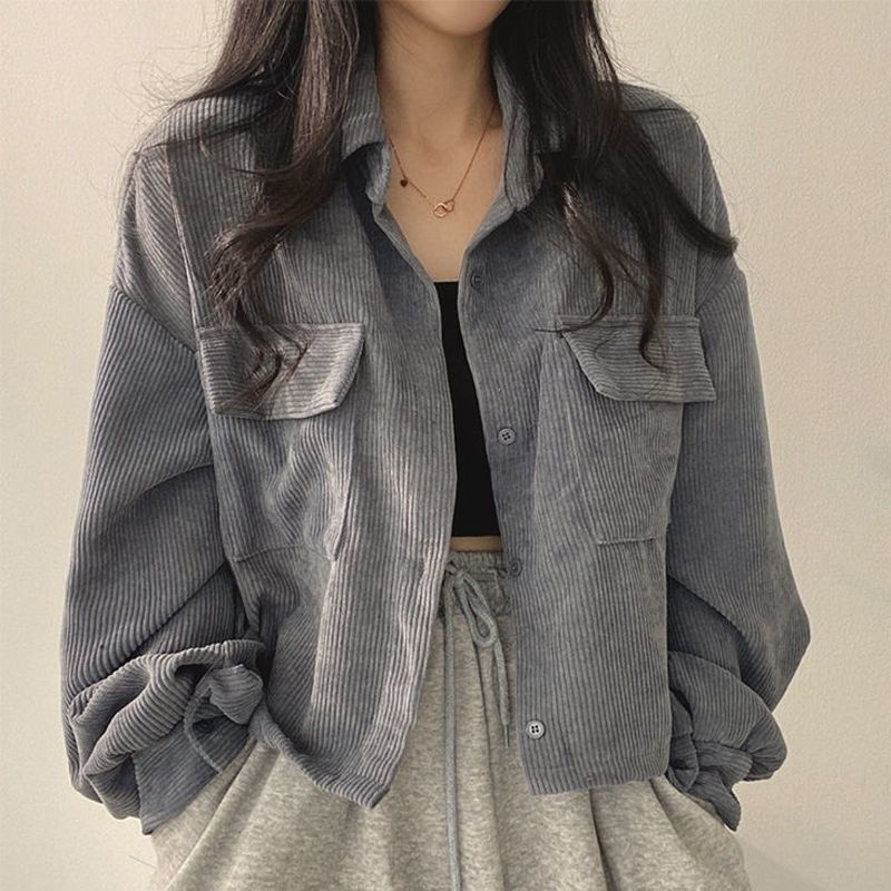 Veste en corduroy décontractée pour femmes avec des manches volumineuses Chic & Stil