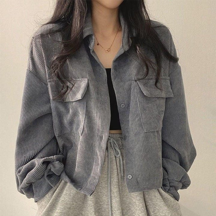Veste en corduroy décontractée pour femmes avec des manches volumineuses Chic & Stil