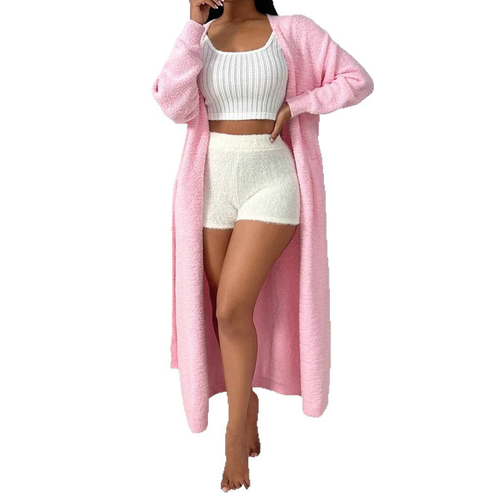 Ladies Long, soft cardigan with tie belt and V-neck Lune London