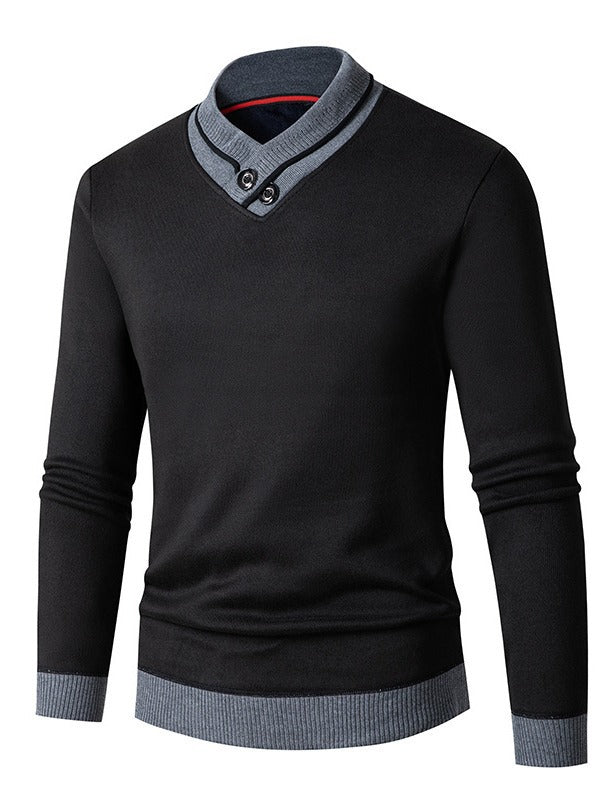 Trendy men's sweater with asymmetrical collar and button detail Lune London