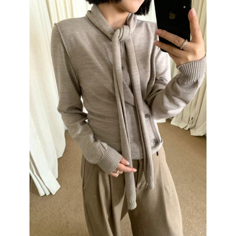Ladies Elegant Knitted Sweater with High Neck and Removable Flap Lune London