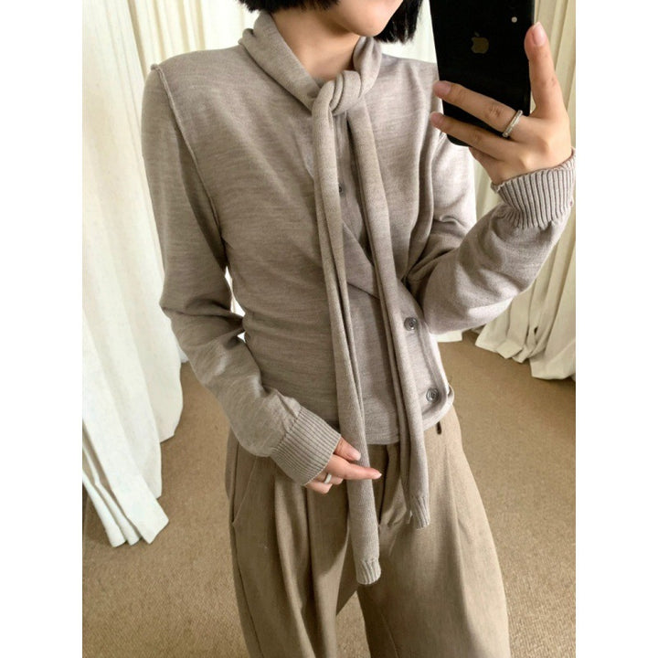 Ladies Elegant Knitted Sweater with High Neck and Removable Flap Lune London