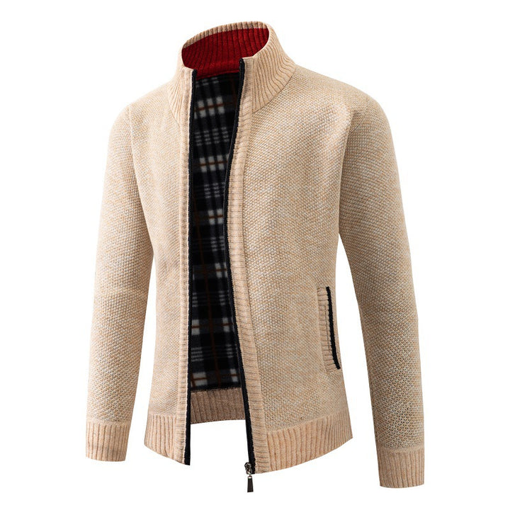Men's knit jacket with modern stand-up collar and practical side pockets Lune London