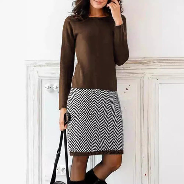 Women's Knitted Dress with Elegant Chevron Pattern Lune London