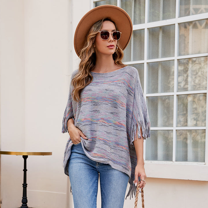 Ladies cozy poncho with fringe details Lune London