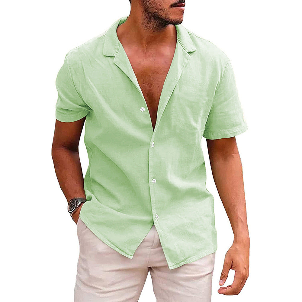 Casual linen shirt for men with stand collar and button placket Lune London