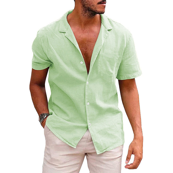 Casual linen shirt for men with stand collar and button placket Lune London