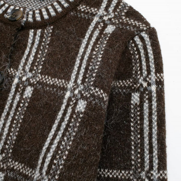 Knitted jacket for women with a modern check pattern and button closure Lune London