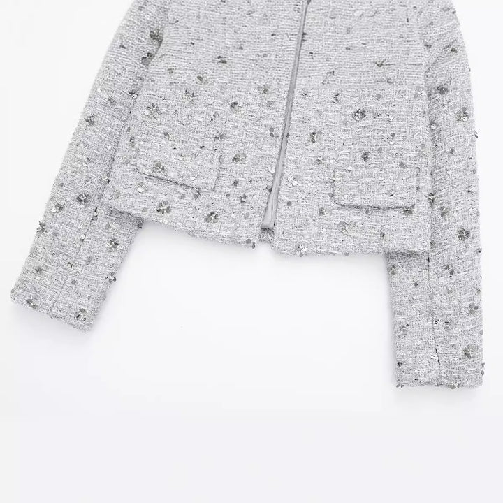 Lune London elegant tweed jacket for women with sparkling sequins and a textured design