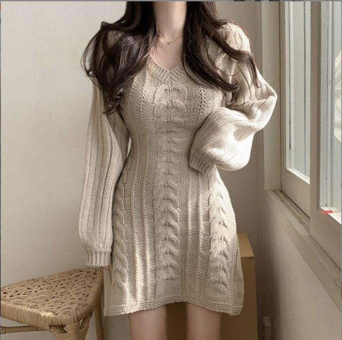Knitted dress for women with a loose fit and elegant braid details Lune London
