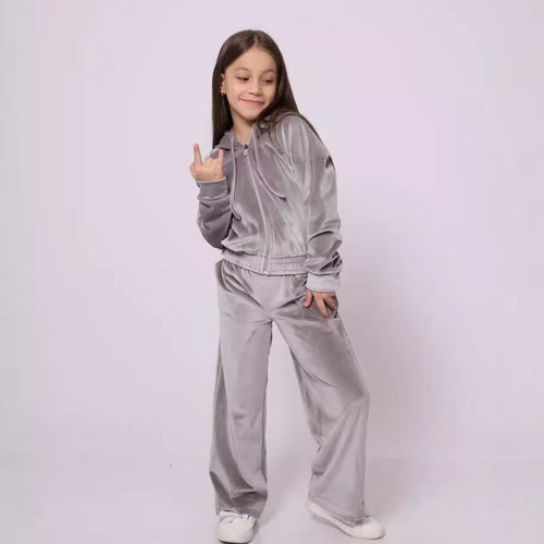 Ladies Sporty Velour Set with Hood and Elastic Waistband Lune London