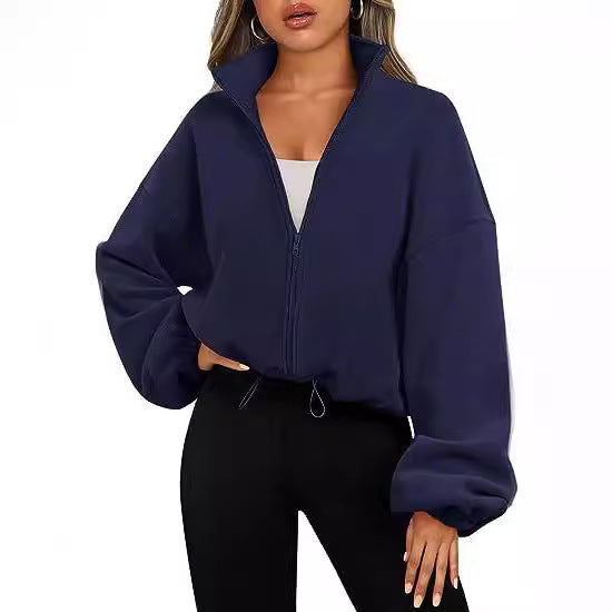 Casual zip fleece sweater for women with high collar Lune London