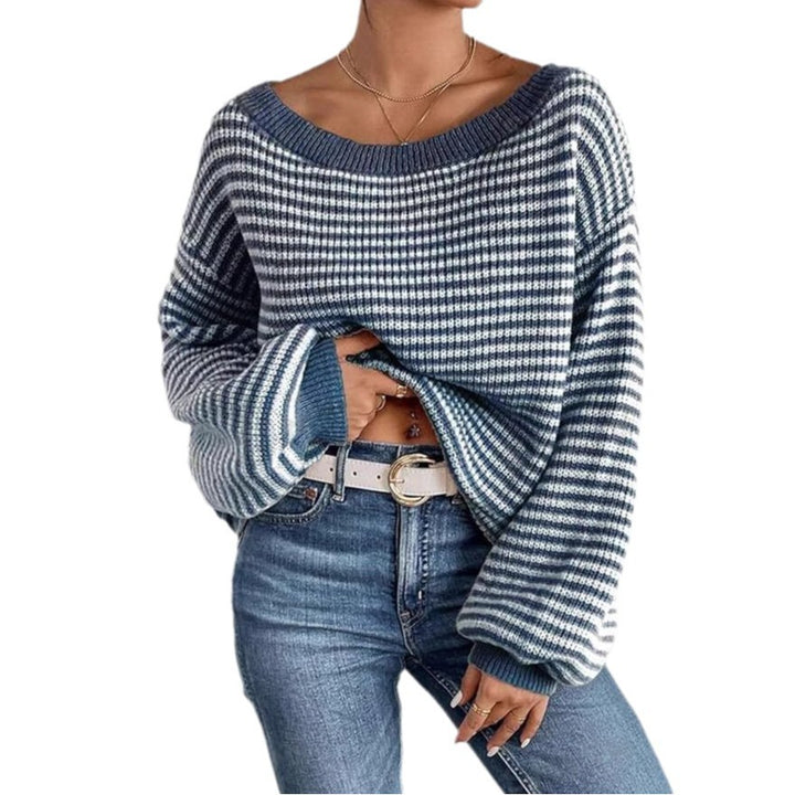 Pull en tricot épais pour femmes avec un col rond décontracté et des poignets de manches généreux Chic & Stil
