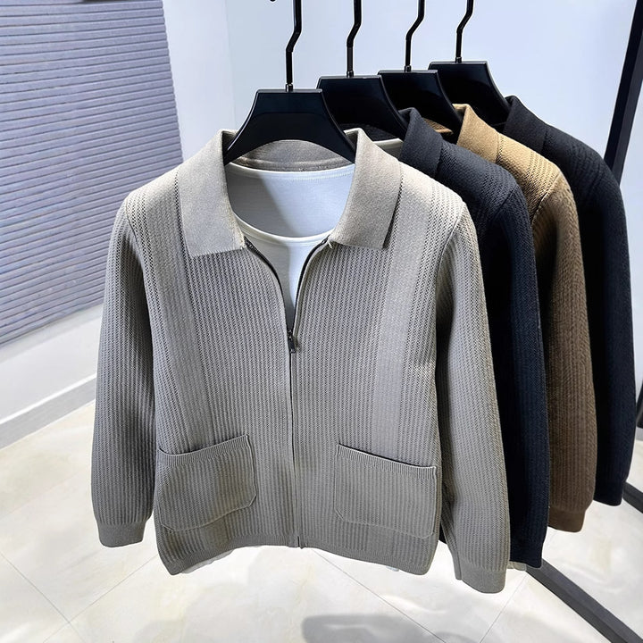 Womans sweater with textured zipper and classic collar Lune London