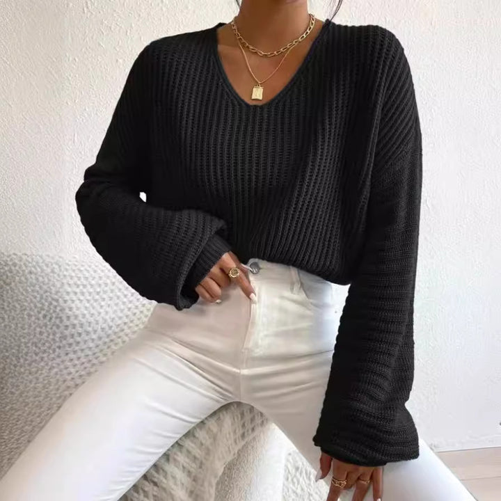 Casual knit sweater for women with a wide V-neck and oversized sleeves Lune London