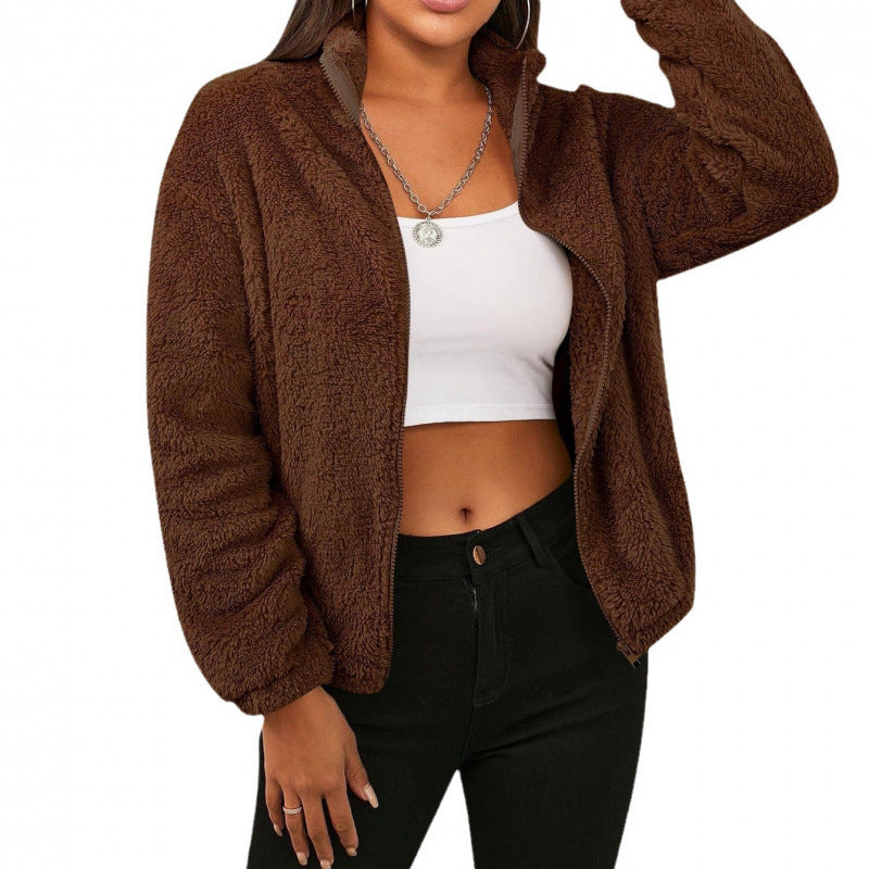 Ladies cozy fleece jacket with high collar and zipper Lune London
