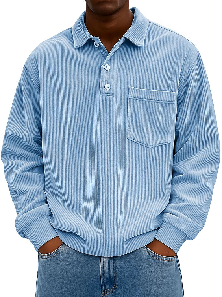 Men's Casual Polo with textured ribbed design and chest pocket Lune London