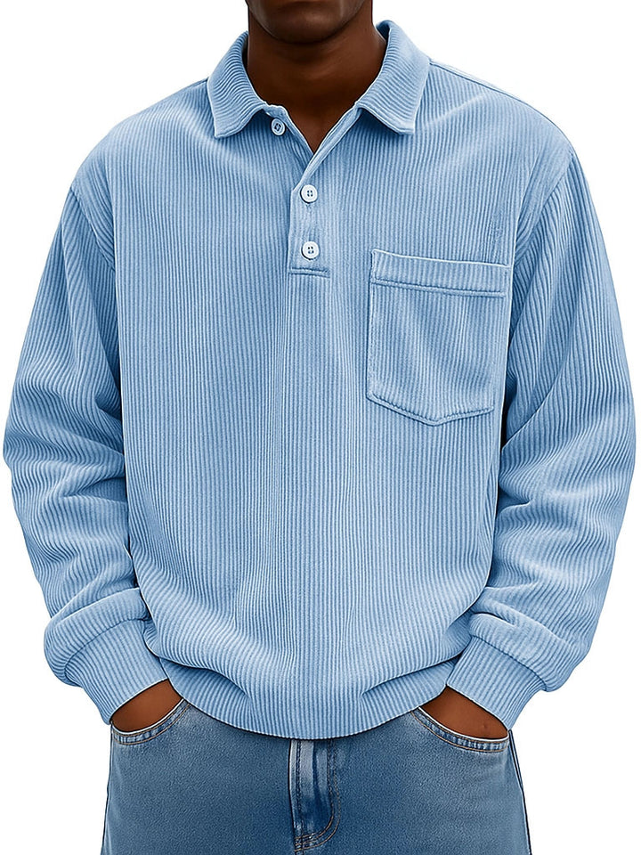 Men's Casual Polo with textured ribbed design and chest pocket Lune London