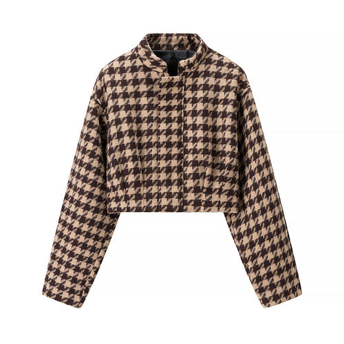Trendy cropped set for women with checkered pattern and elegant high collar Lune London