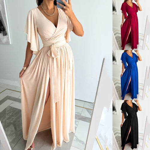 Fluid maxi dress for women with elegant butterfly sleeves Lune London