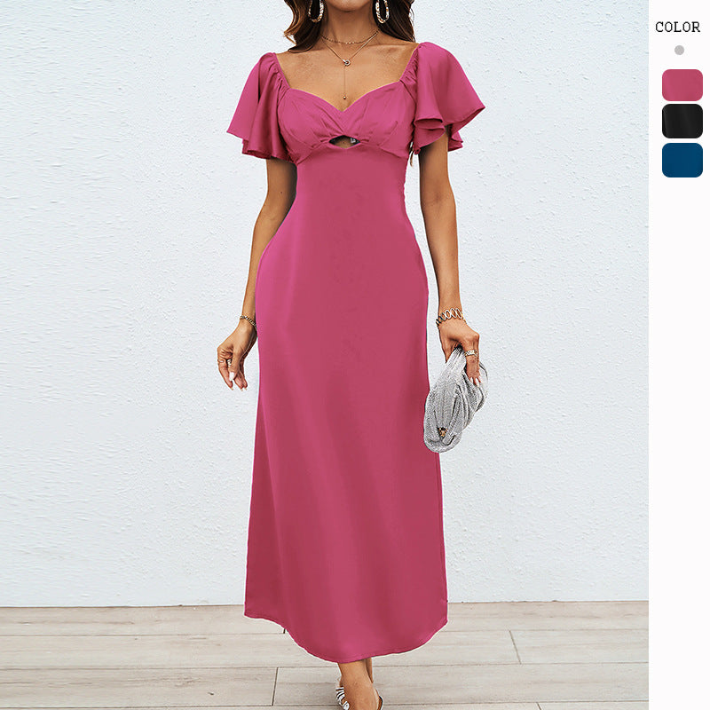 Maxi dresses for women with a plunging neckline design, elegant bow detail, and flowy fabric Chic & Stil