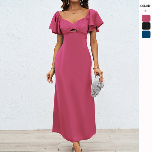 Maxi dresses for women with a plunging neckline design, elegant bow detail, and flowy fabric Chic & Stil