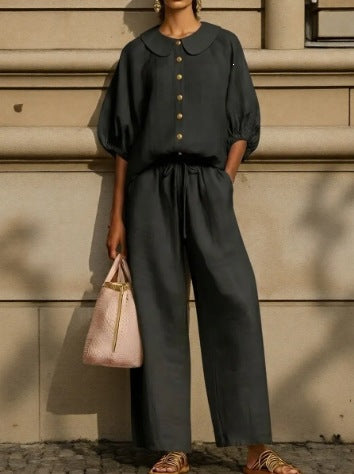 Women's Airy Two-Piece with Modern Collar and Button Details Lune London