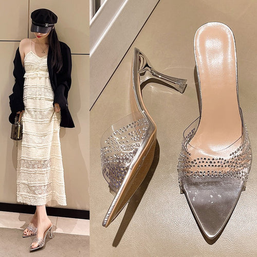Women Sparkling Mules with Transparent Upper and Elegant Accents Lune London