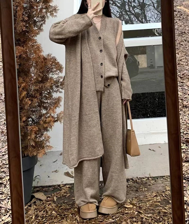 Ensemble en tricot élégant pour femmes avec cardigan long et pantalon large Chic & Stil