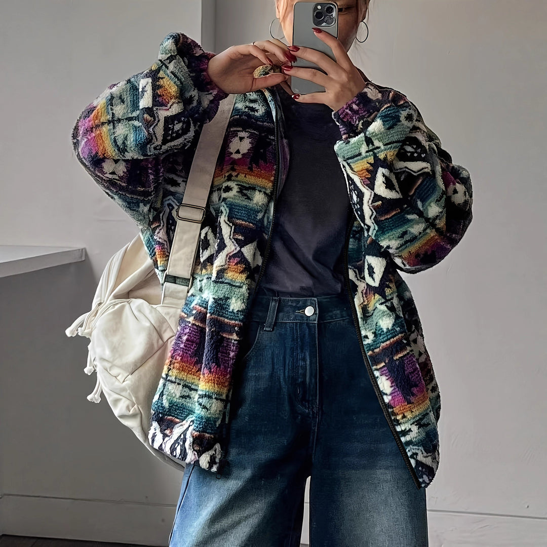 Veste en polaire pour femmes avec motif ethnique coloré et doublure douce Chic & Stil