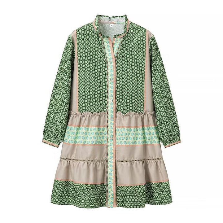 Long Sleeve Shirt Dress for Women with an Elegant Pattern and Ruffled Hem Lune London