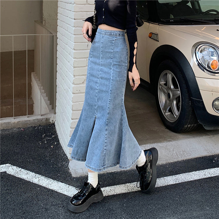 Jupe en denim évasée pour femmes avec fente haute Chic & Stil