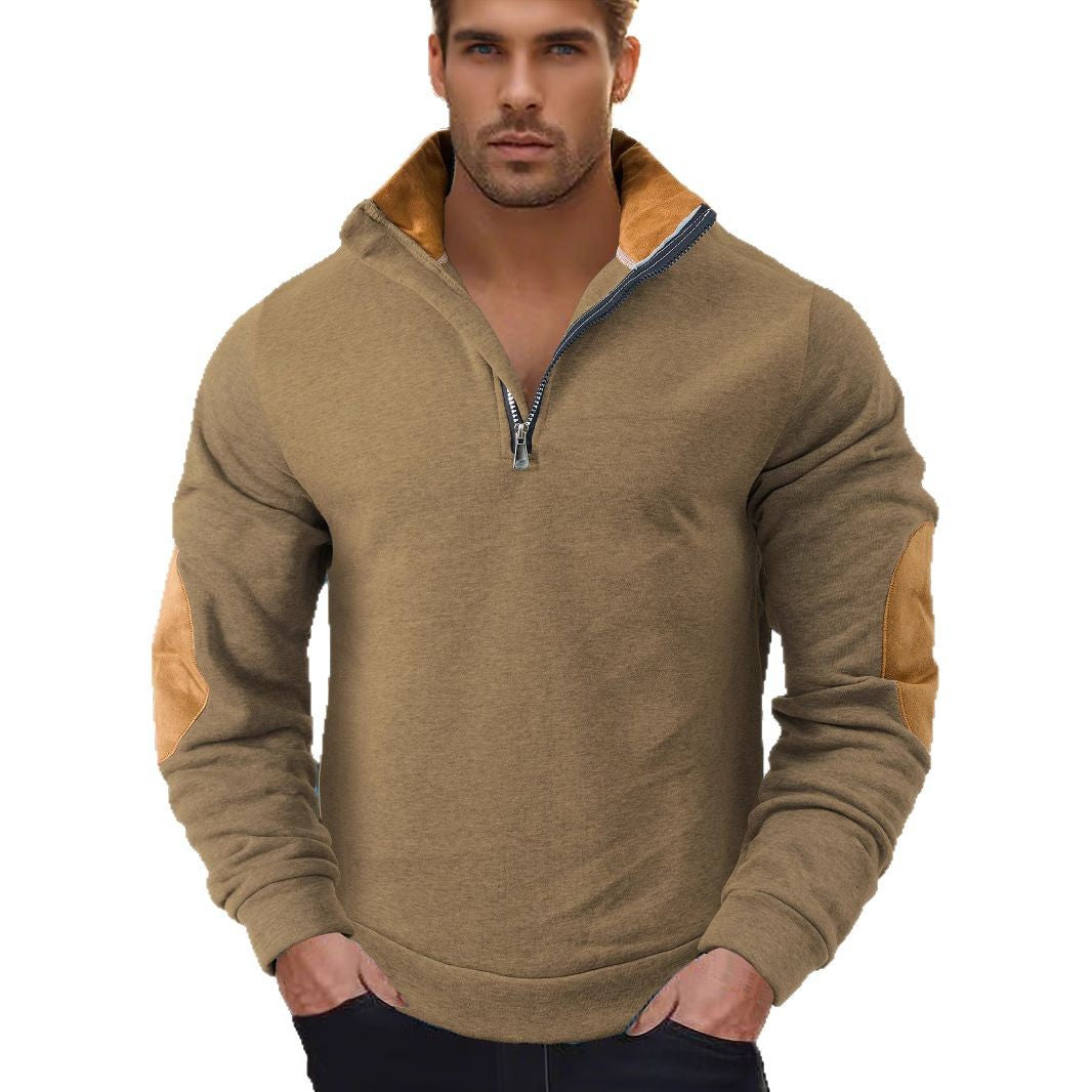 Men's sweatshirt with modern high collar and leather patches Lune London