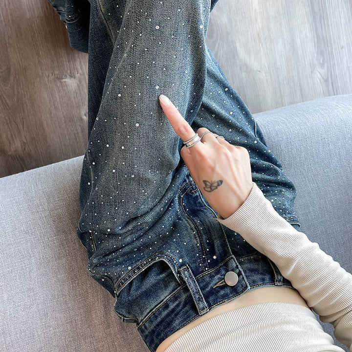 Jeans pour dames avec des détails en perles brillantes Chic & Stil